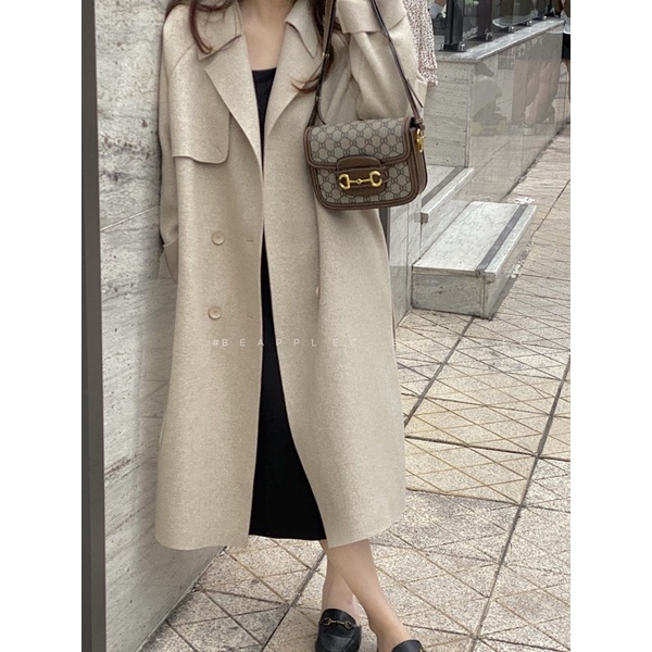 Áo Dạ Trend Coat  korea dáng dài suông kèm thêm dây thắt đai chất dạ cắt mềm dày dặn fom siêu đẹp