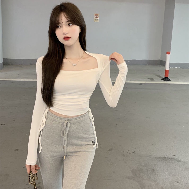 Áo COZOKC tay dài cổ vuông dáng ôm thời trang quyến rũ cho nữ