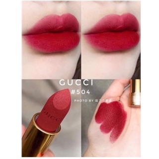 Son Lì Gucci Rouge À Lèvres Voile Mat 504 Myra Crimson Màu Đỏ Đậm ( New )