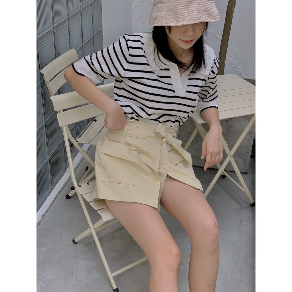 Áo len tăm cổ polo ngực V kẻ SA448 Lollie.studio | BigBuy360 - bigbuy360.vn