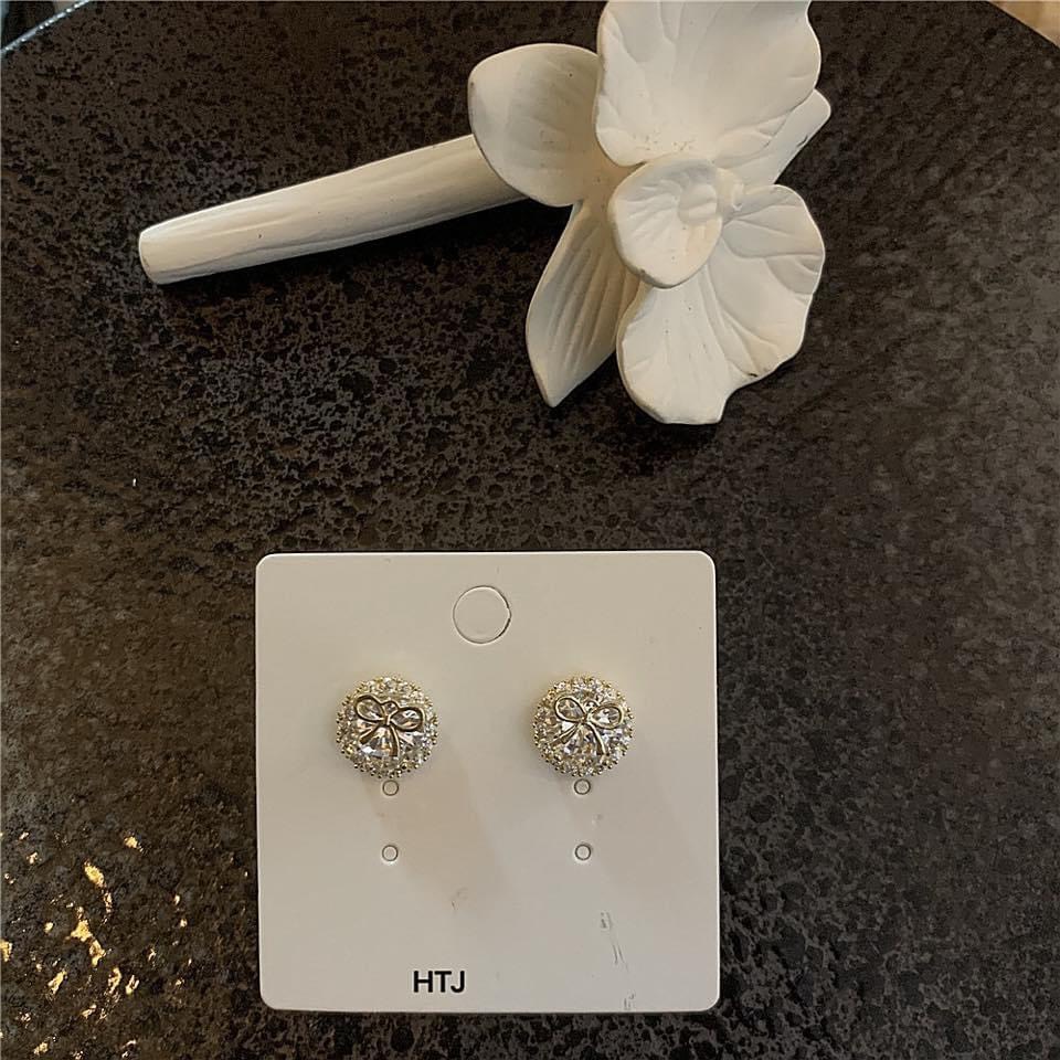 Khuyền tai nữ bạc thật, bông tai nơ đính đá siêu xinh - Kho sỉ bạc Nhất Linh