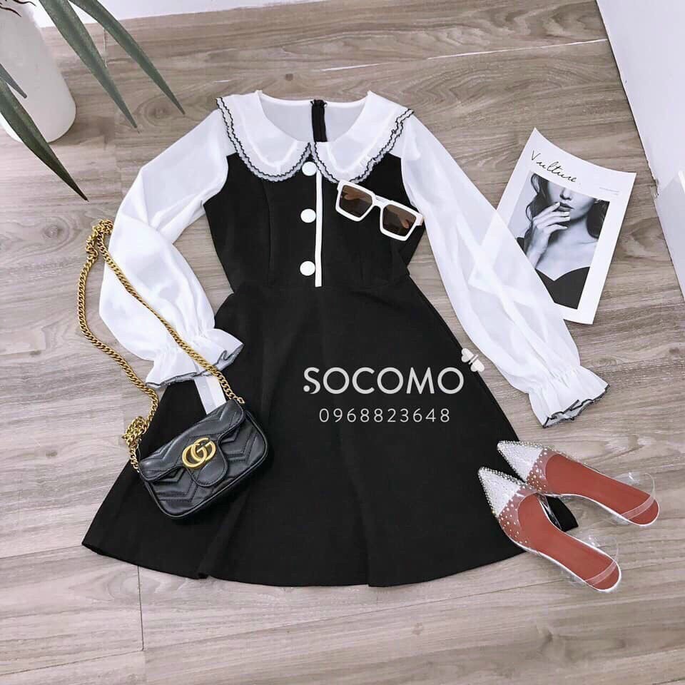 Váy đầm nữ tay dài phối cổ bèo | BigBuy360 - bigbuy360.vn