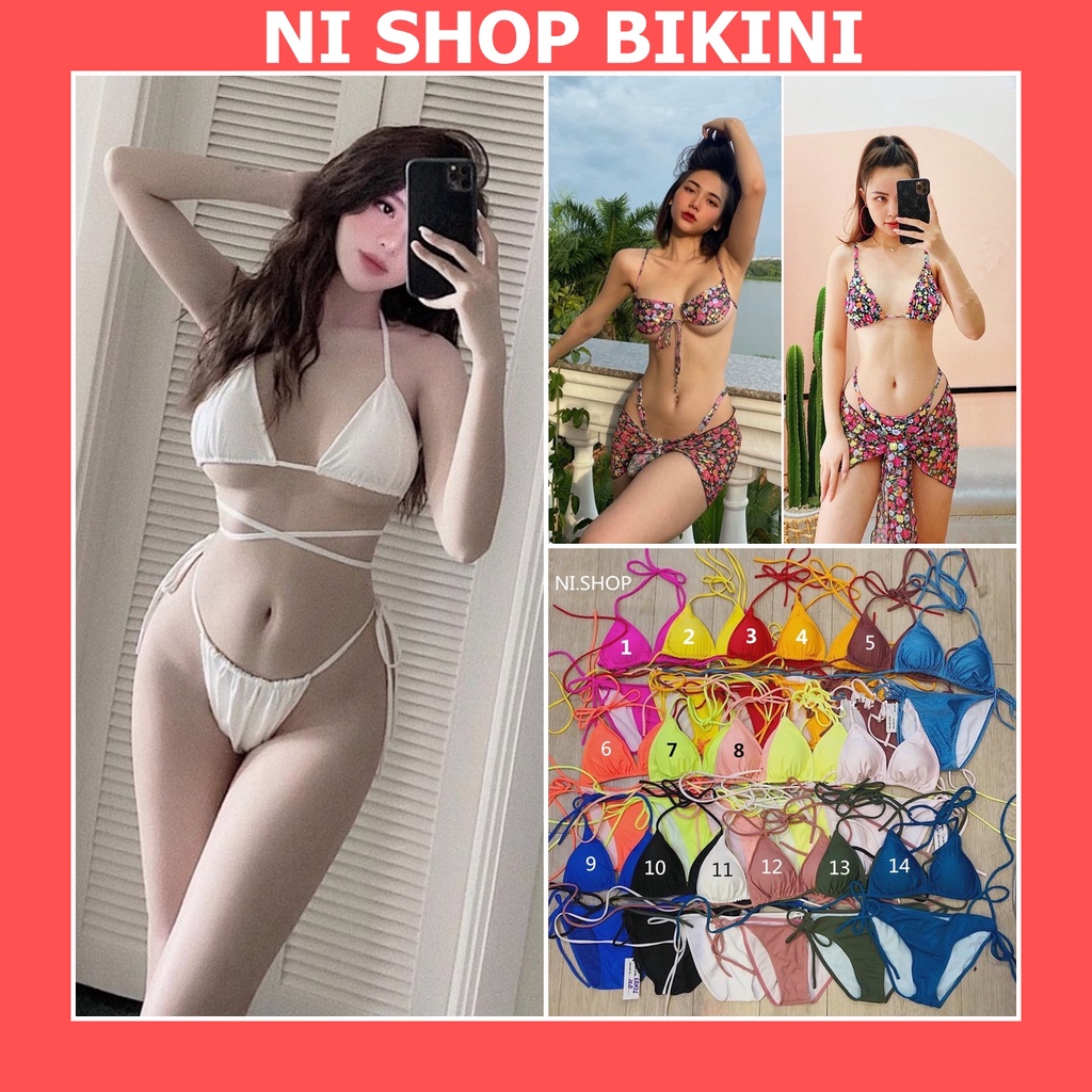 Bikini 2 mảnh tam giác (có bán áo choàng) dây dài quấn eo chuẩn ảnh Đồ bơi nữ đẹp đi biển R01