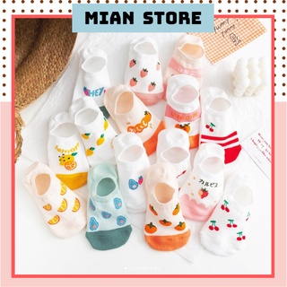 Tất lười, tất nữ cổ ngắn màu sắc đáng yêu họa tiết trái cây - T077 Mian Store