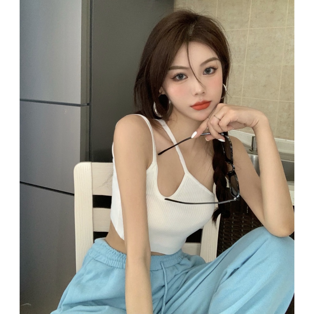 Áo hai dây dệt kim dáng ôm thời trang Hàn Quốc quyến rũ cho nữ