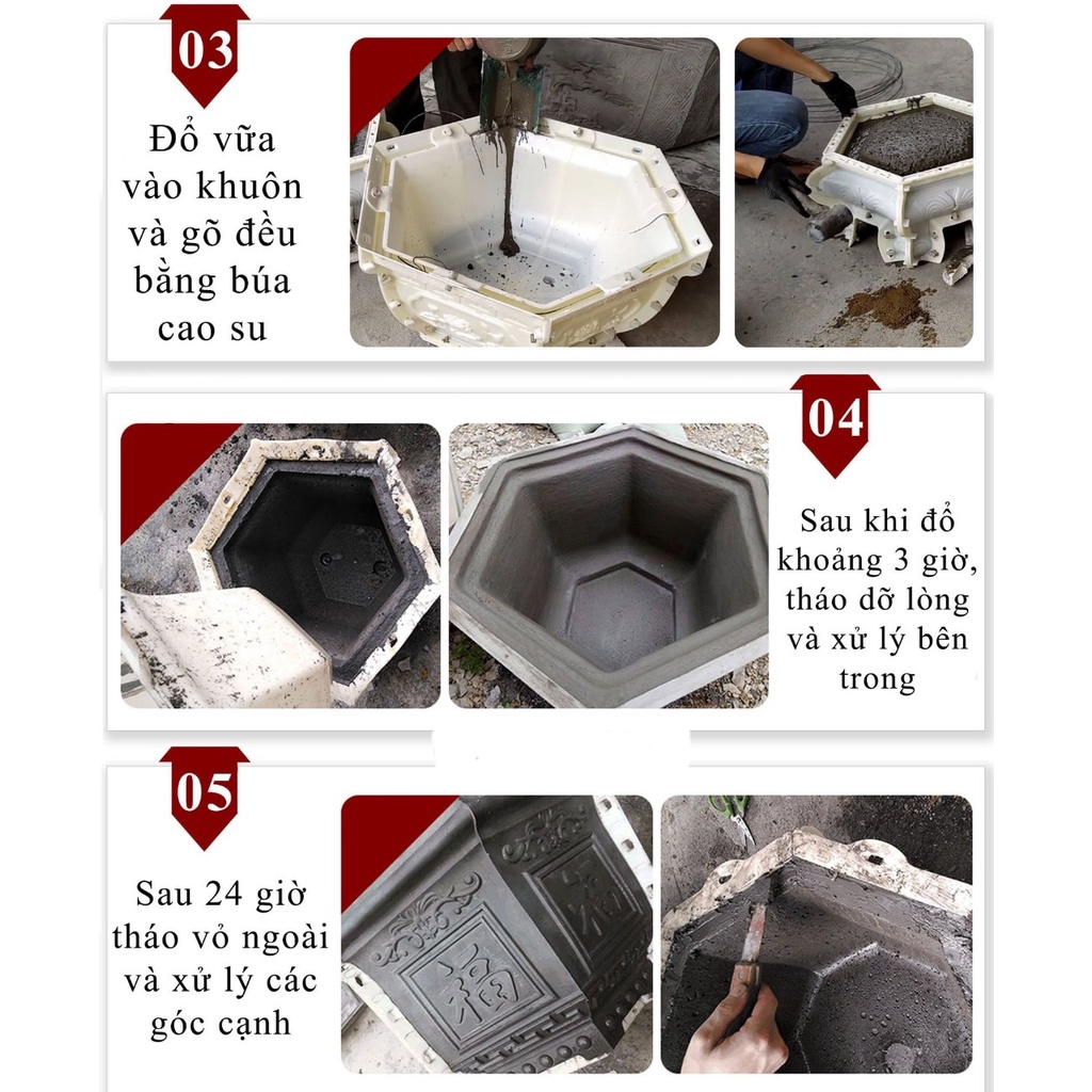Khuôn đúc chậu cảnh lục giác 40 và chân đôn