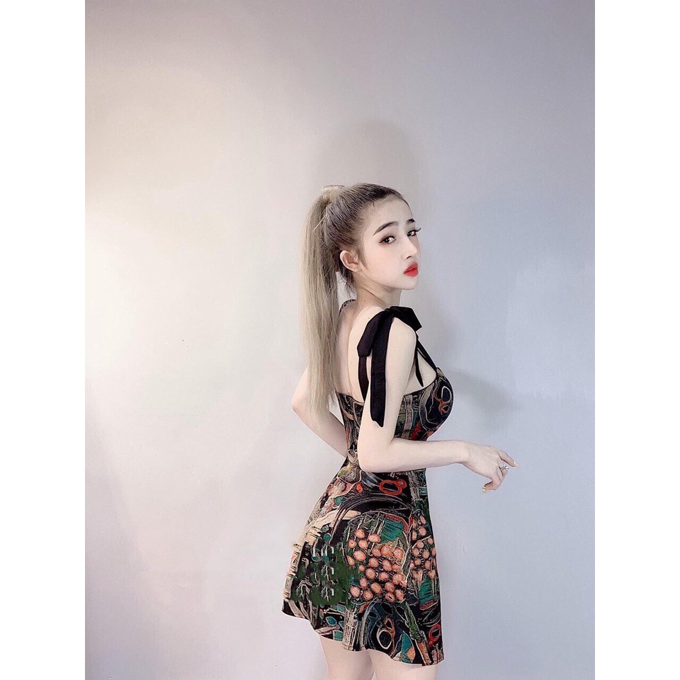 Đầm 2 dây buộc nơ dáng ngắn nhìn sang chảnh đẹp quý phái dành cho chị em đi tiệc đi dạo phố