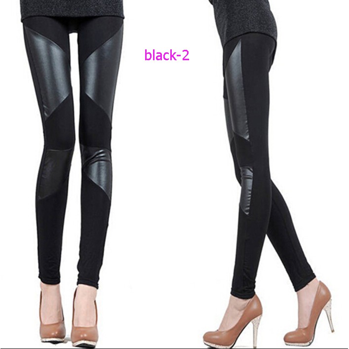 Quần Leggings phối da bóng độc đáo thời trang