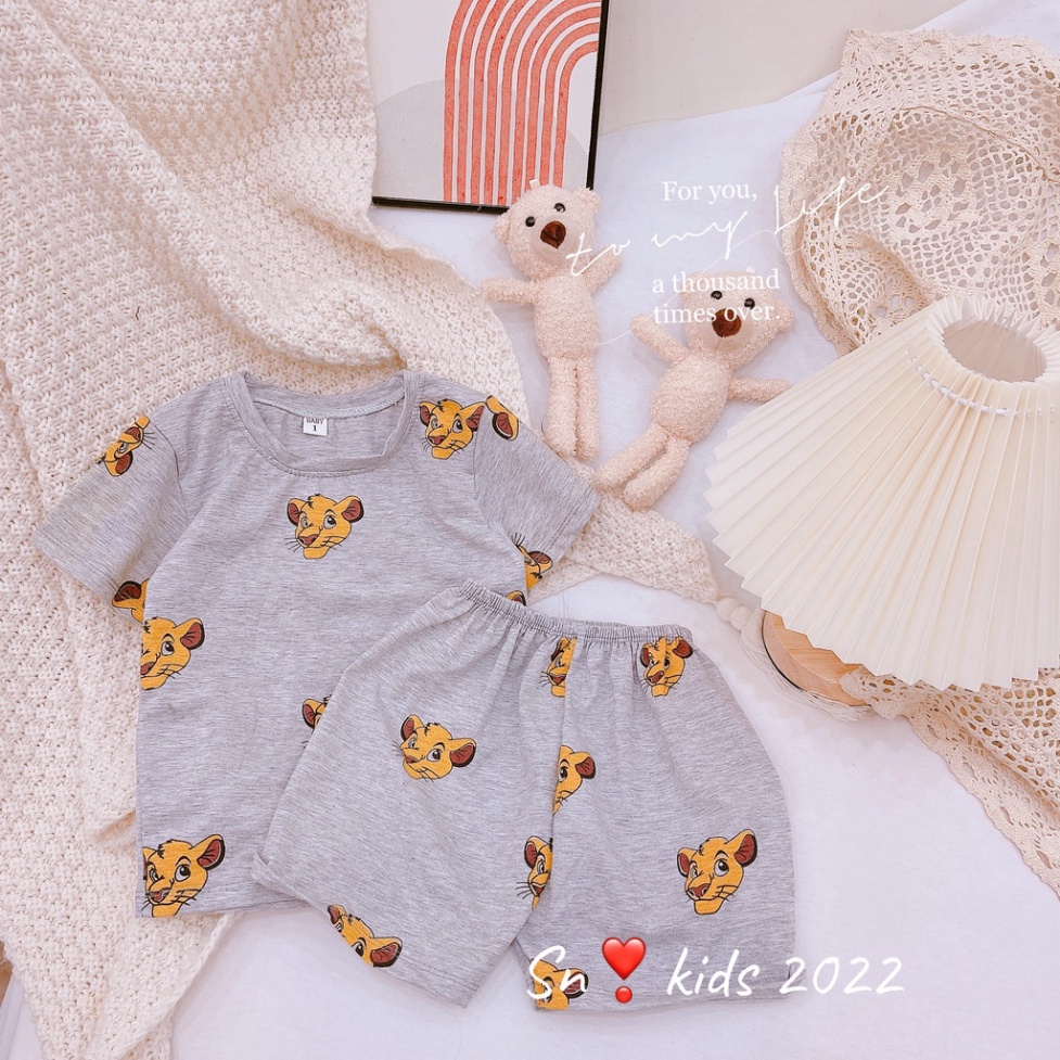 Bộ cộc tay bé trai, bé gái, bộ chất Cotton tàu hổ xanh xám thoáng mát cực đẹp cho bé