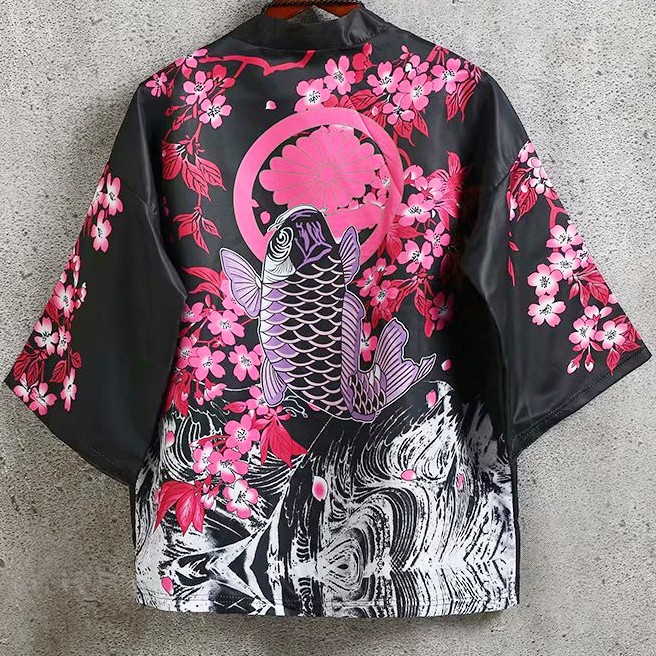 Kimono Haori Happi RỒNG CÁ CHÉP HẠC SẾU  phong cách Harajuku Nhật Bản Áo khoác kimono nam cực chất làm áo lớp áo nhóm