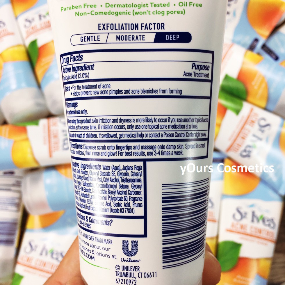 Sữa Rửa Mặt ST.IVES Tẩy Da Chết Ngăn Ngừa Mụn Chiết Xuất Trái Mơ  Acne Control Apricot Scrub 170g Chính hãng Mỹ