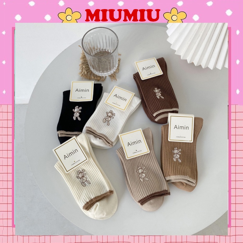 Vớ cotton cổ cao thêu hình thỏ dễ thương thoáng khí nhiều màu sắc cho nữ M54