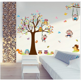 Decal dán tường cổ thụ và thú - DC151