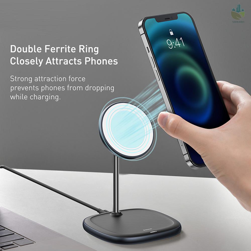 M Baseus Magnetic Desktop Bracket Wireless Charger For iPhone 12 series 15W Quick Wireless Charging Magnetic Alignment Desktop Phone Holder Storage Bracket Fast Charging Pad BS-W519