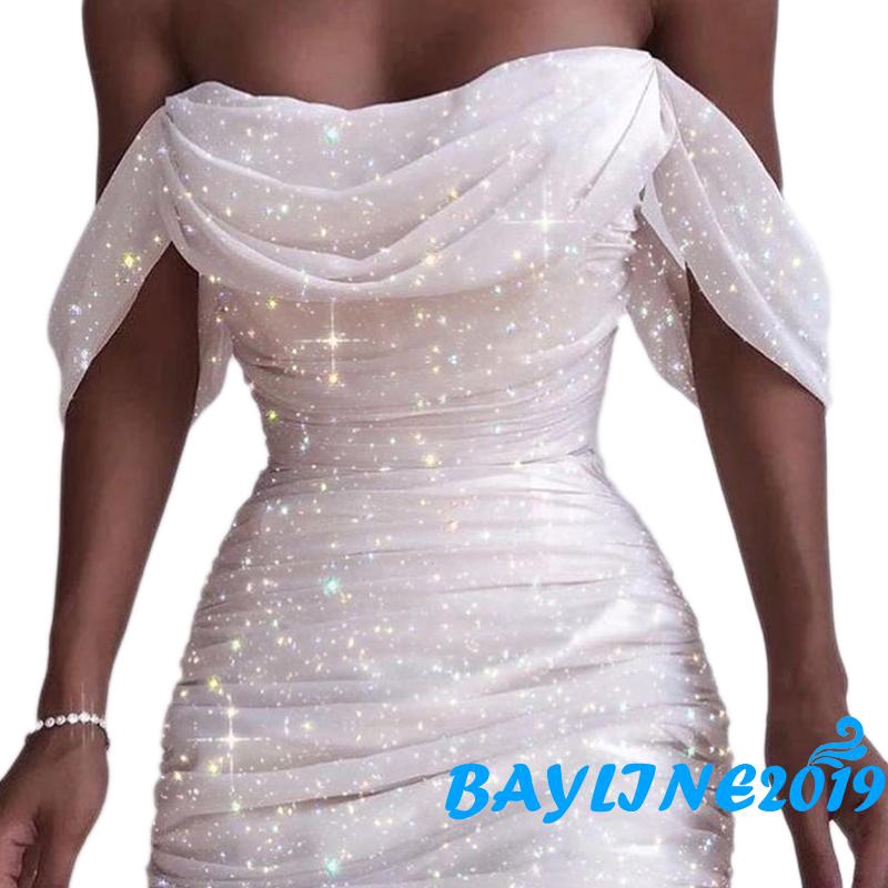 Đầm ôm dáng trễ vai đính kim tuyến lấp lánh quyến rũ