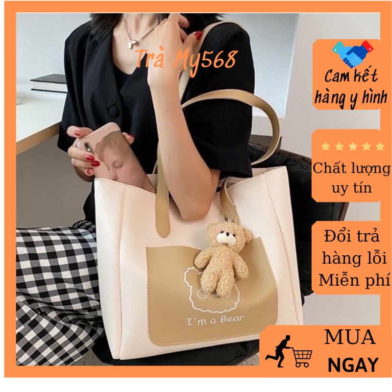 Túi xách nữ , túi đựng a4 ,ipad ,laptop có khóa miệng đi học , đi làm,đi chơi tặng kèm gấu TM_48