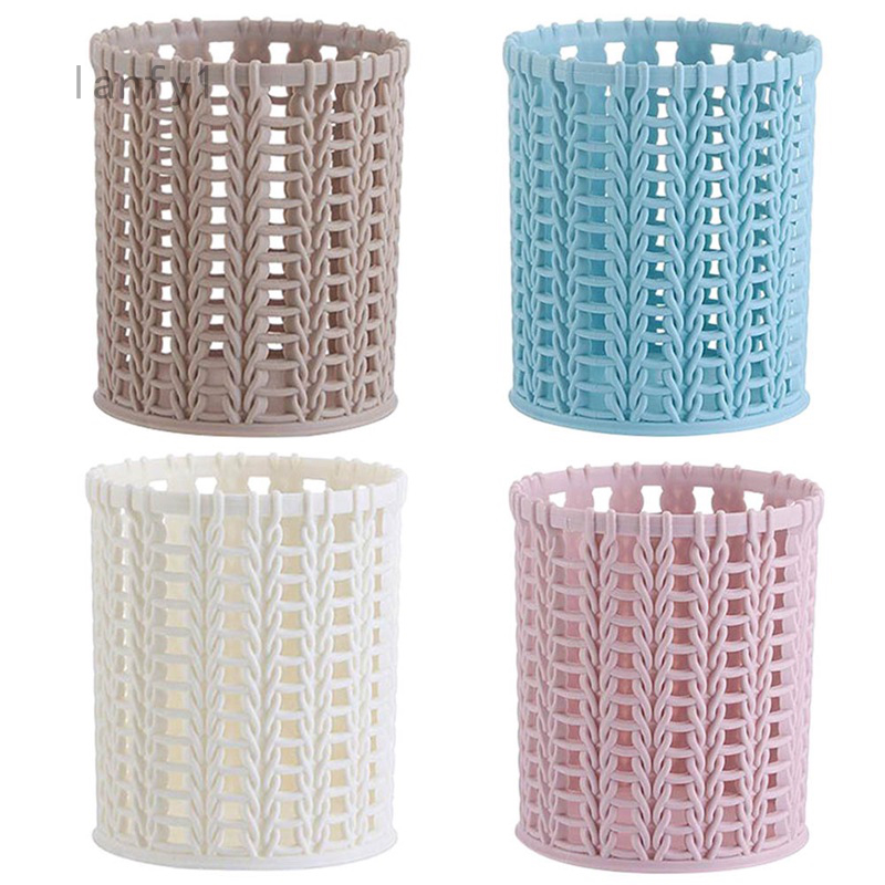 Lanfy1 Hộp đựng bút / đồ trang điểm đa năng dạng lỗ đan từ mây