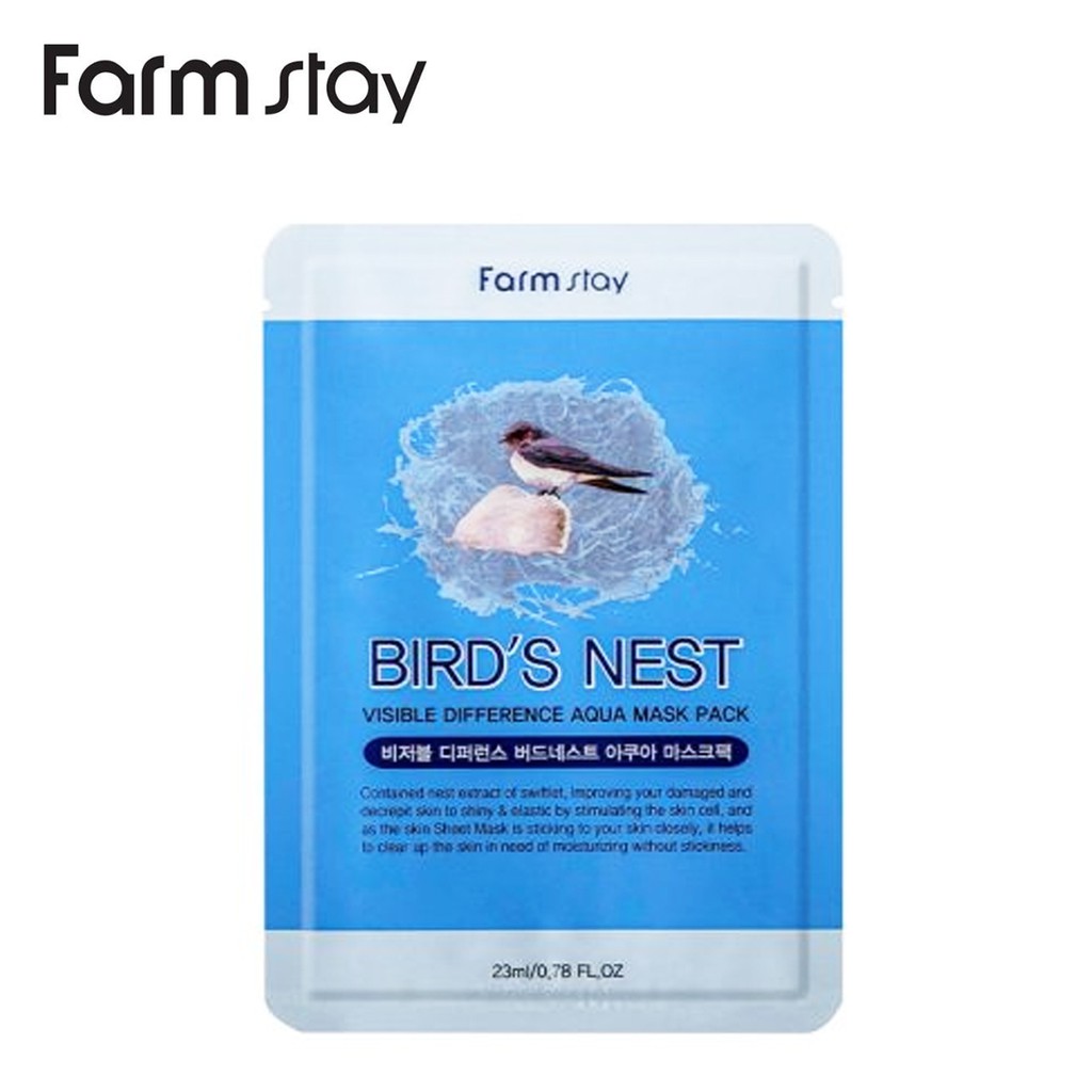 COMBO 10 MIẾNG MẶT NẠ TỔ YẾN BIRD’S NEST VISIBLE DIFFERENCE AQUA MASK PACK FARM STAY