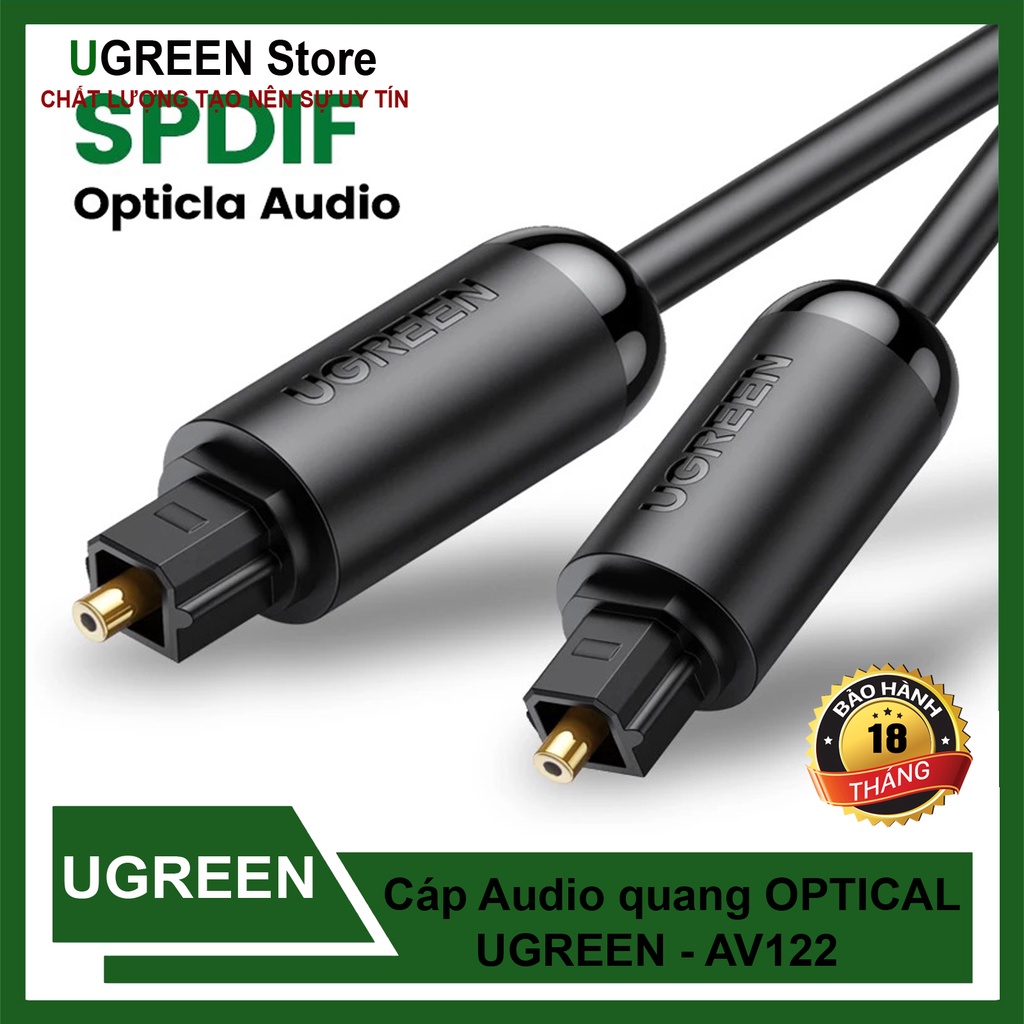 Cáp Âm Thanh Sợi Quang Optical UGREEN AV122 dây PVC dài 1m - 3m Hàng Chính Hãng