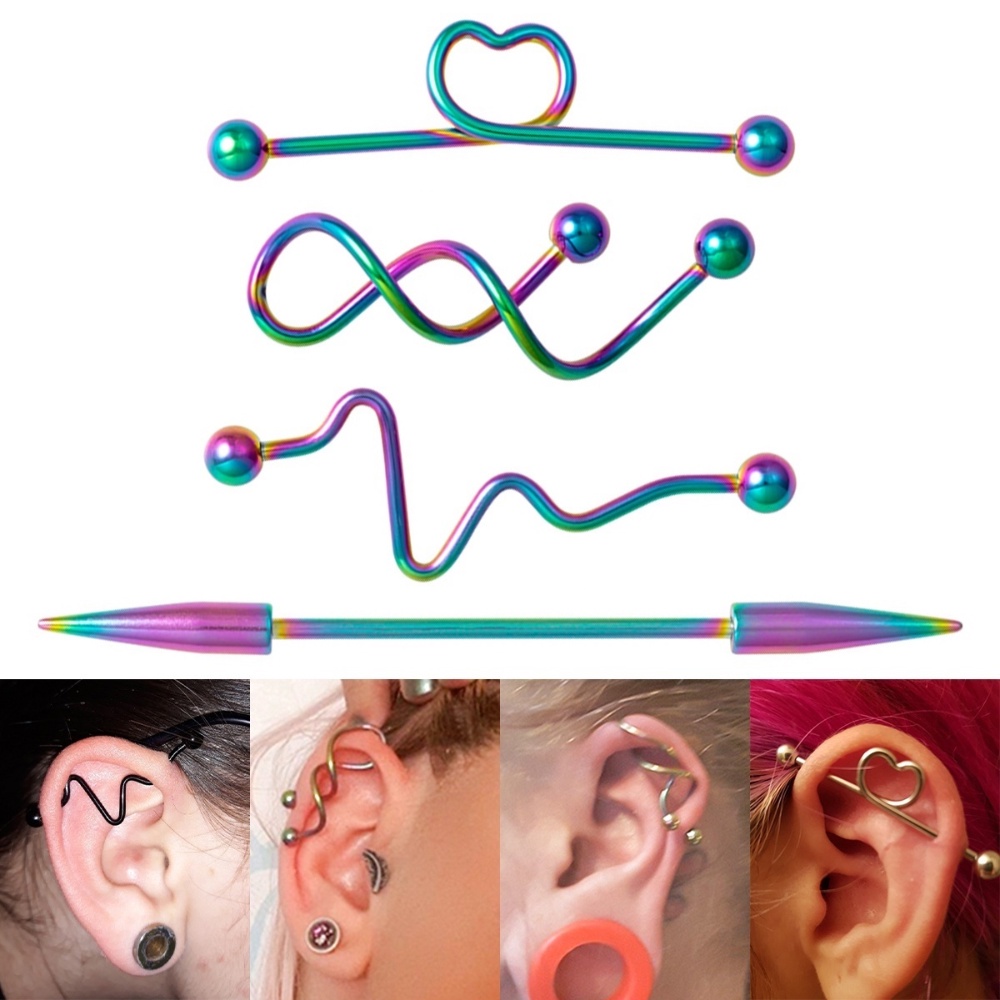 Bộ 4 Bông Tai Hình Trái Tim Bằng Thép Không Gỉ 14g