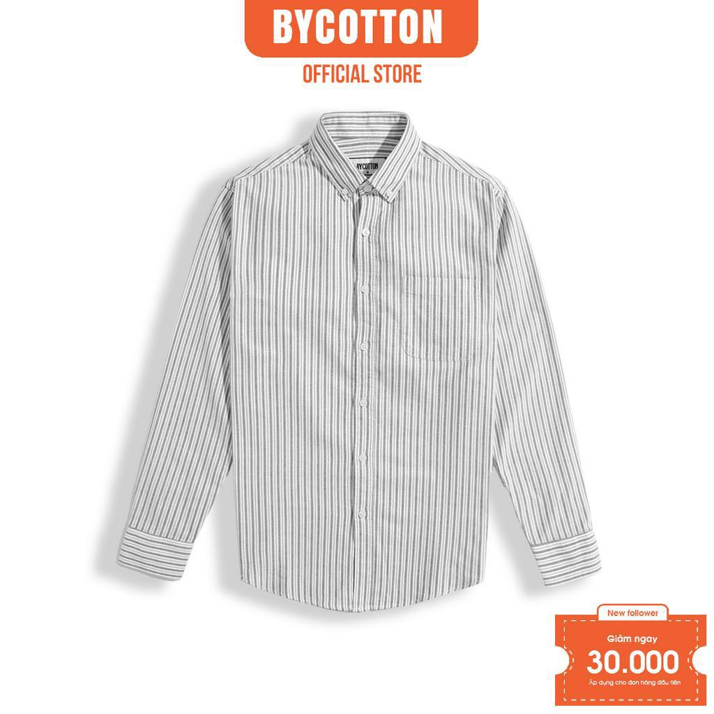 Áo Sơ Mi Nam Dài Tay Phối Sọc BY COTTON Sọc Xám Trắng Nhuyễn