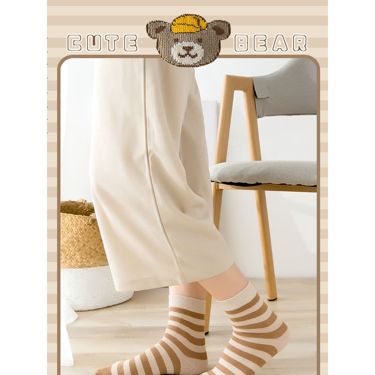 Vớ cổ cao nữ Dễ thương Tất nữ cao cổ cute Chất Cotton In hình Gấu Ulzzang Hàn Quốc