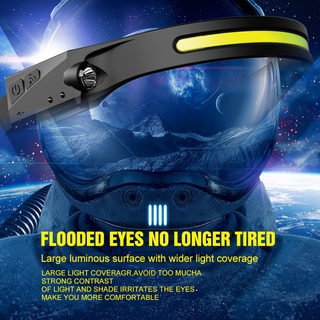 COB LED Headlamp Sensor Headlight with Built-in Battery Flashlight USB Rechargeable Head Lamp Torch Outdoor Cycling Lights 5 Lighting Modes Work Light YUE