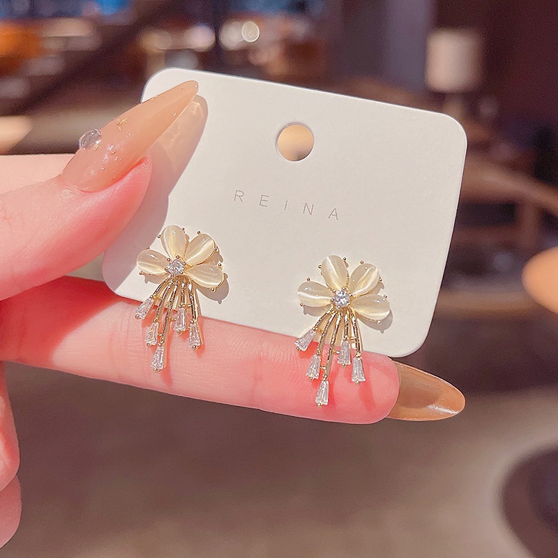 Khuyên Tai Đính Đá Opal Hình Học Tua Rua Đơn Giản Thời Trang Mới Cho Nữ