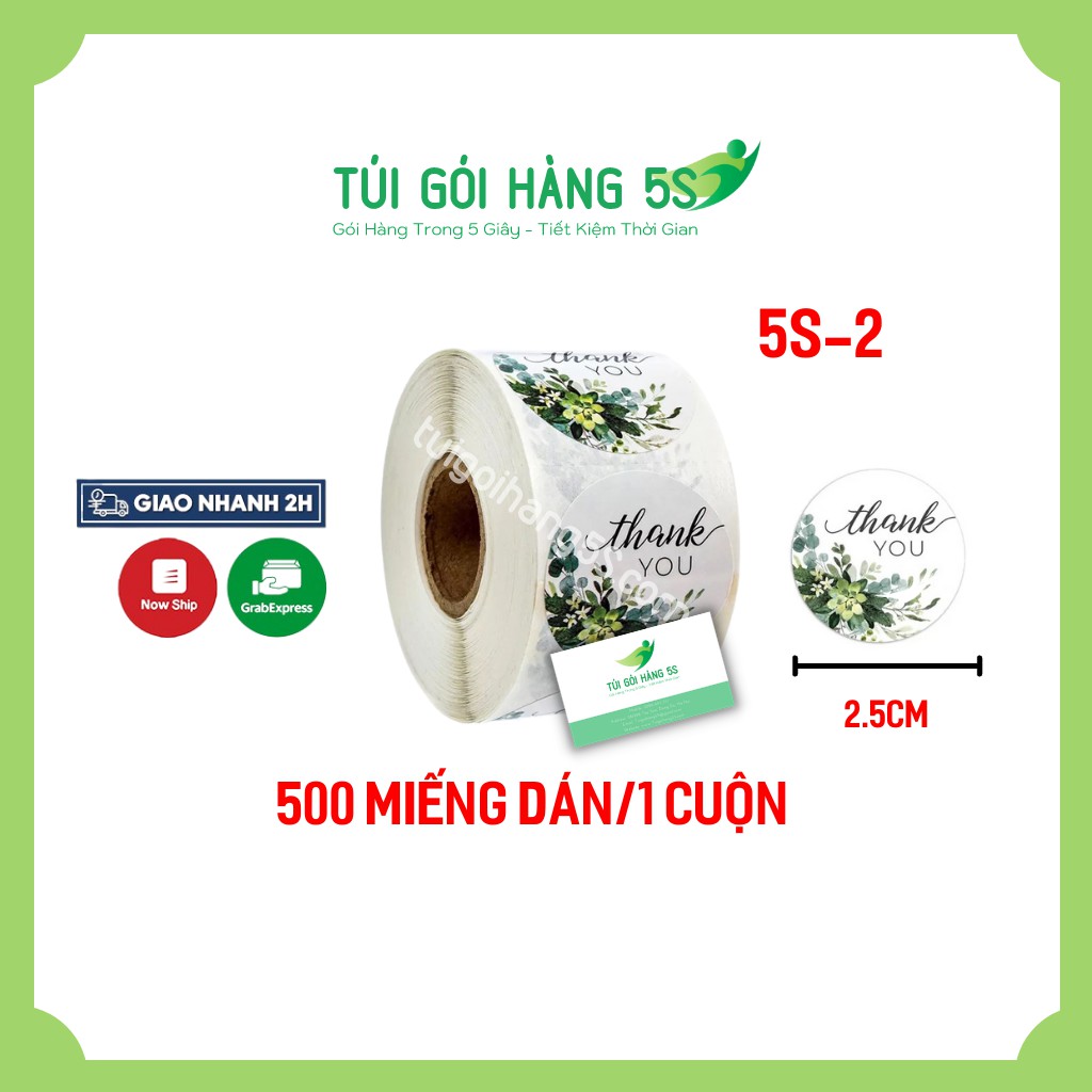 [Mã SKAMLTS7 giảm 10% đơn 150K] Tem Nhãn Dán Sticker Thank You 500 cái/1 cuộn - Miếng dán decal chữ Thank you