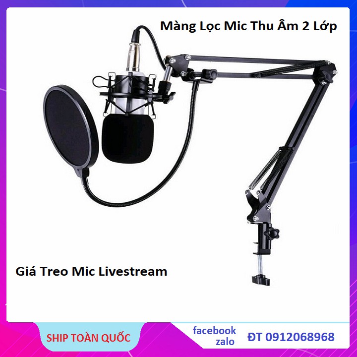 Giá Đỡ Kẹp bàn Livestream &amp; Màng Lọc Âm 2 Lớp Cao Cấp