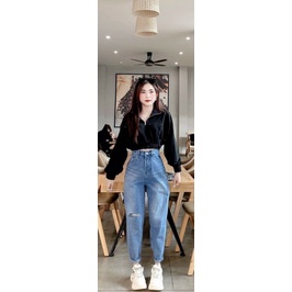 Quần Baggy Nữ Lưng Cao Ống Suông Hack Dáng, Hàng VNXK. #128. Huynhsen Shop