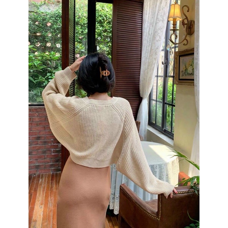 Áo len cardigan Black pink