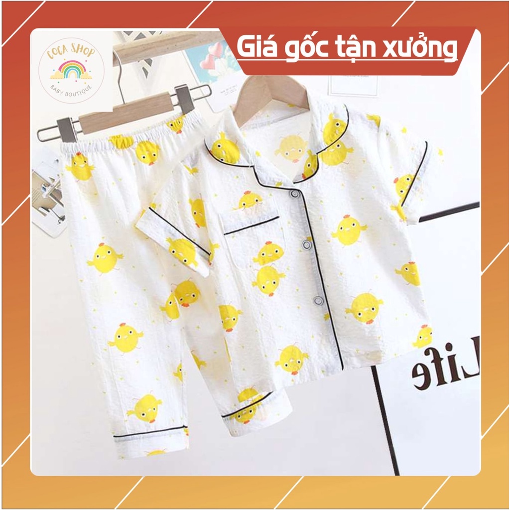 Đồ Ngủ Ngắn Tay Cho Bé, Bộ Pijama ngắn tay Bé Trai, Bộ Pijama Cho Bé Gái Chất Đũi In Hình Cực Yêu Cho Bé Từ 8kg - 39kg
