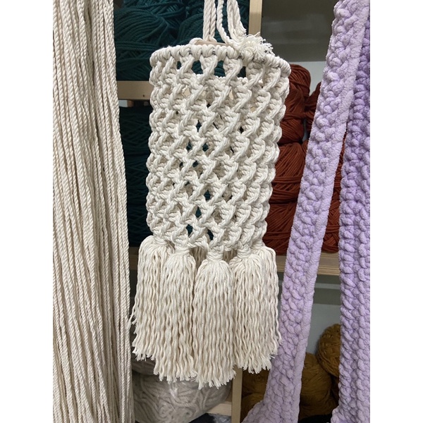 Đèn macrame size nhỏ 13cmx 30cm trang trí decor bằng dây thừng cotton 100%