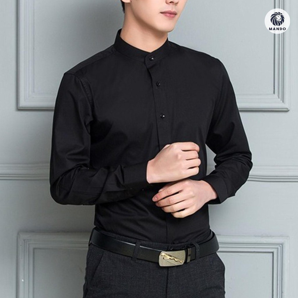 Áo Sơ mi trắng đen cổ tàu vải lụa Thái chống nhăn chống xù chông bám bụi thoải mái (Cam kết giống hình) | BigBuy360 - bigbuy360.vn