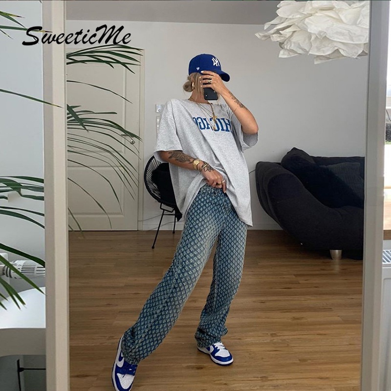 Quần Jeans Nữ Lưng Cao Ống Rộng Rách Gối Cá Tính Thiết Kế Mới