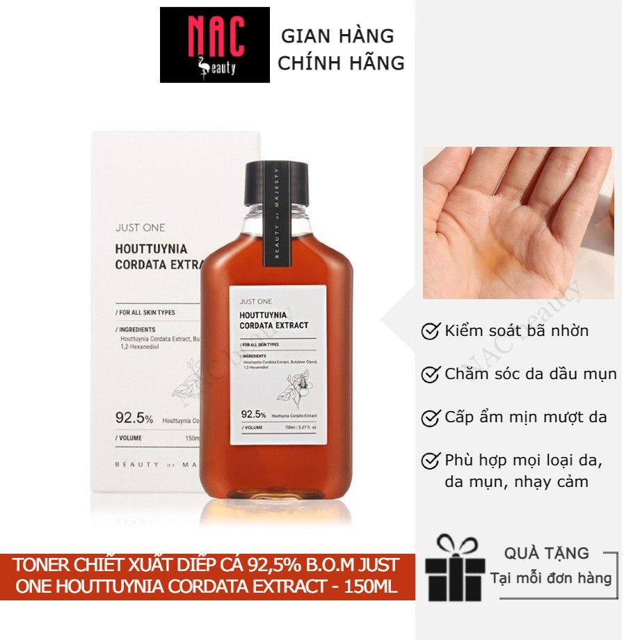 “Nước Thần&quot; Nước Hoa Hồng Chiết Xuất Rau Diếp Cá 92,5% B.O.M Just One Houttuynia Cordata Extract 150ml / Toner BOM