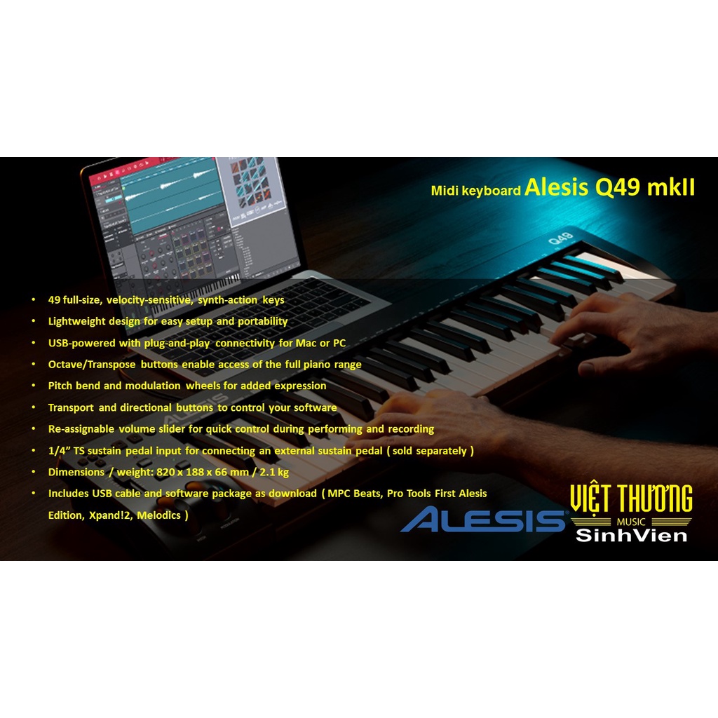 Bàn phím điện tử MIDI Controller chính hãng Alesis Q49 mk2