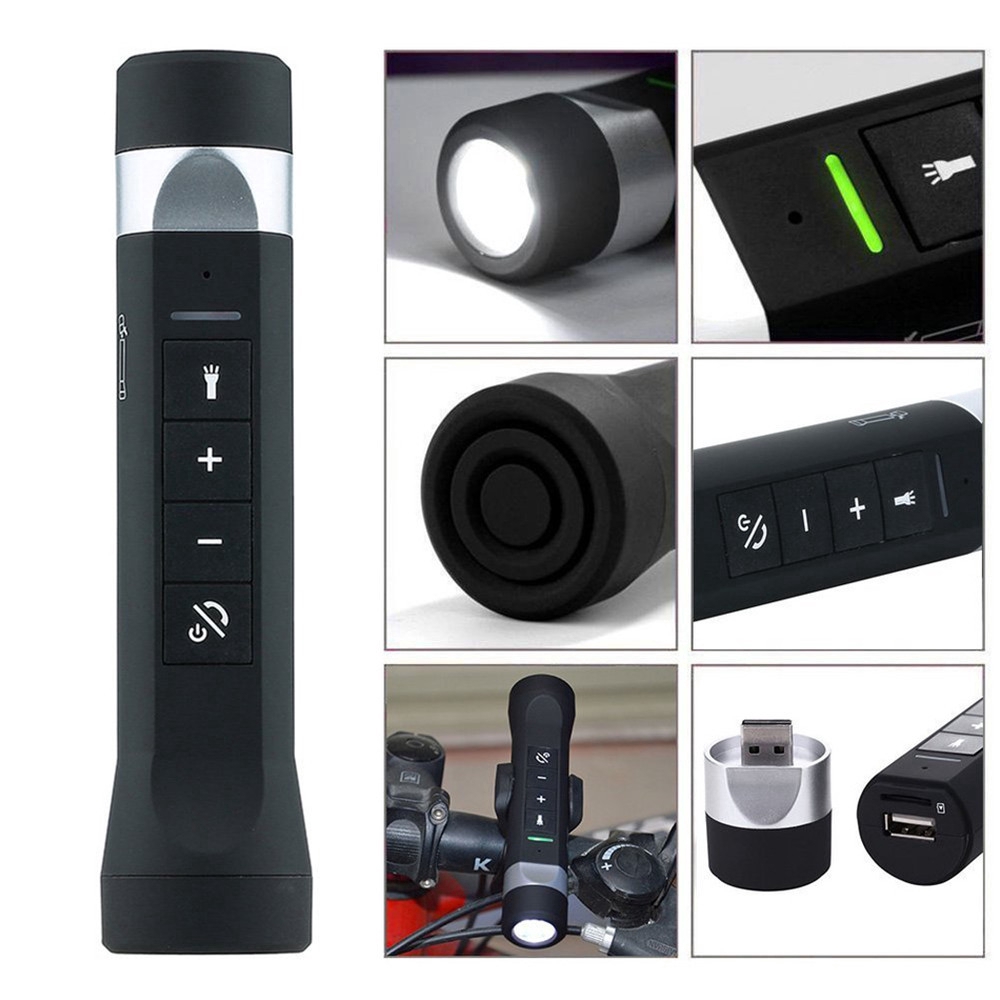 Loa Bluetooth không dây tích hợp chức năng đèn pin và sạc dự phòng mang đi tiện dụng cho xe đạp/ xe mô tô
