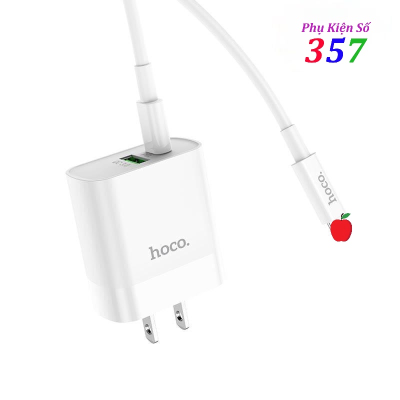 Bộ sạc PD20W QC3.0 Hoco C80 2 cổng USB + PD kèm Cáp sạc Type-C to Lighting