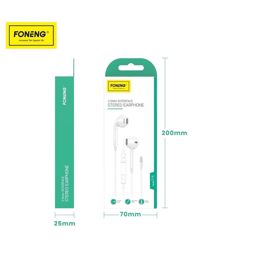 Tai nghe Nhét Tai T15 Chân tròn 3.5mm Chính hãng FONENG - BH 12 tháng