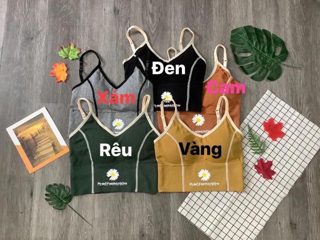 [BR02] Áo bra 2 dây chỉ viền hoa cúc trắng tập gym, thể thao, yoga - Áo lót hai dây ôm body dáng croptop thấm hút mồ hôi