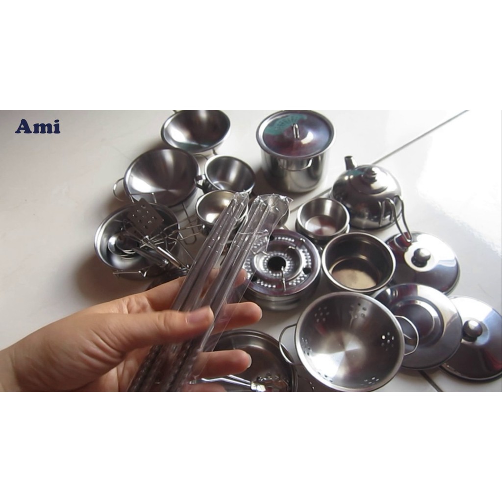 Bộ đồ chơi nấu ăn inox 40 món cho bé, đồ chơi nhập vai