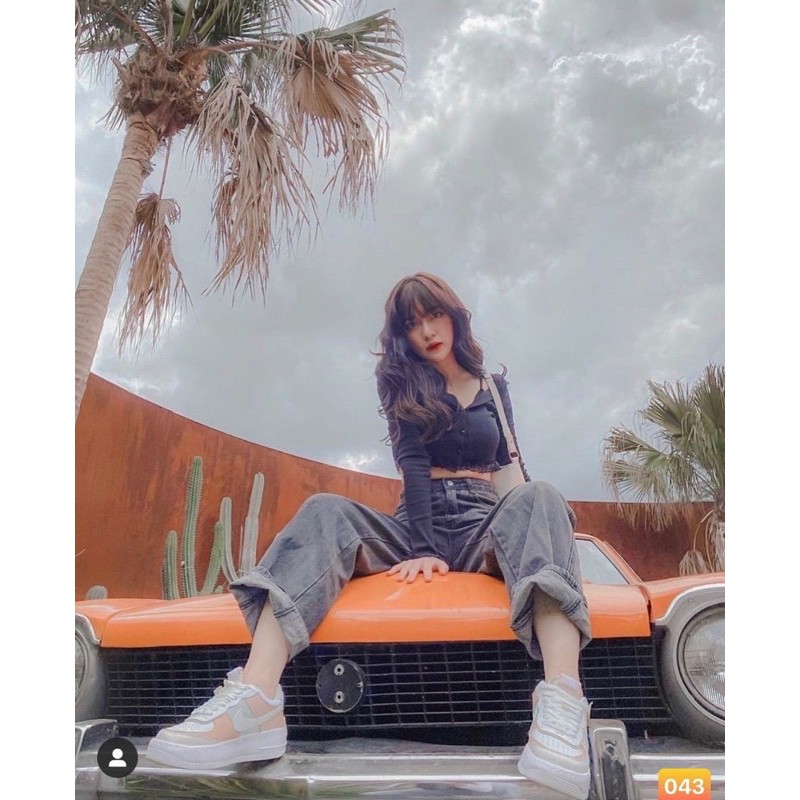 Quần baggy jeans ống rộng lưng cao rách gối