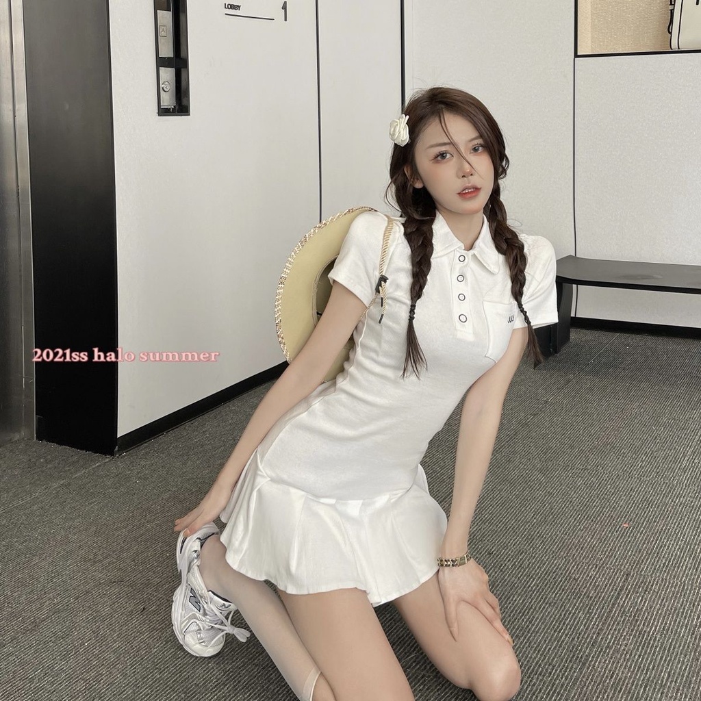Đầm cổ polo tay ngắn thời trang mới 2021 dành cho nữ