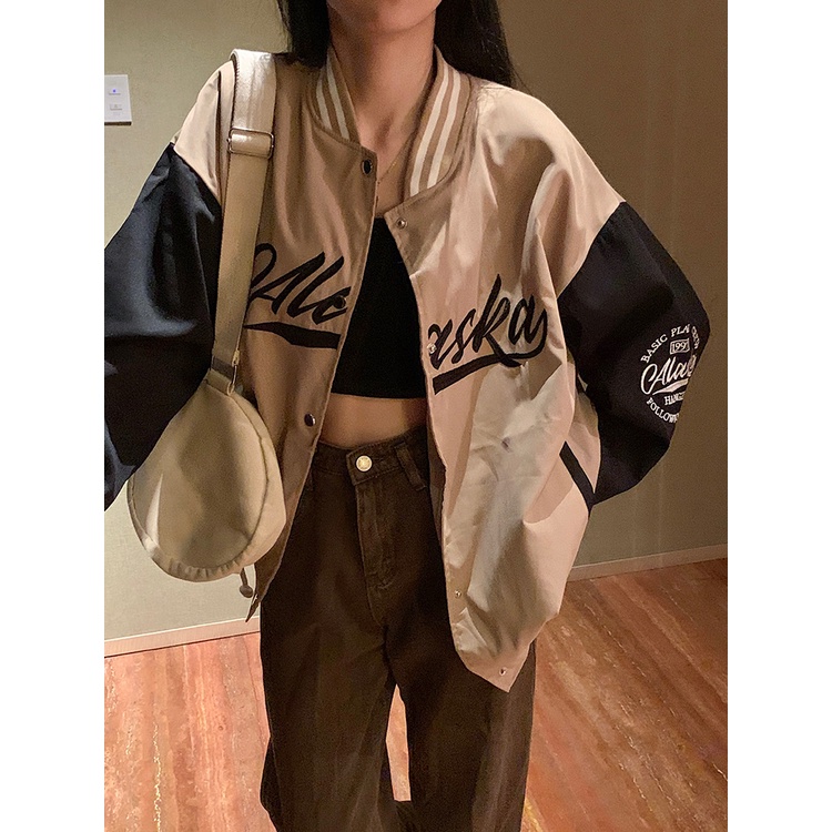 Áo varsity jacket 2022, áo khoác bomber nữ màu nâu, hồng chất nỉ đẹp thời trang unisex quảng châu ulzzang