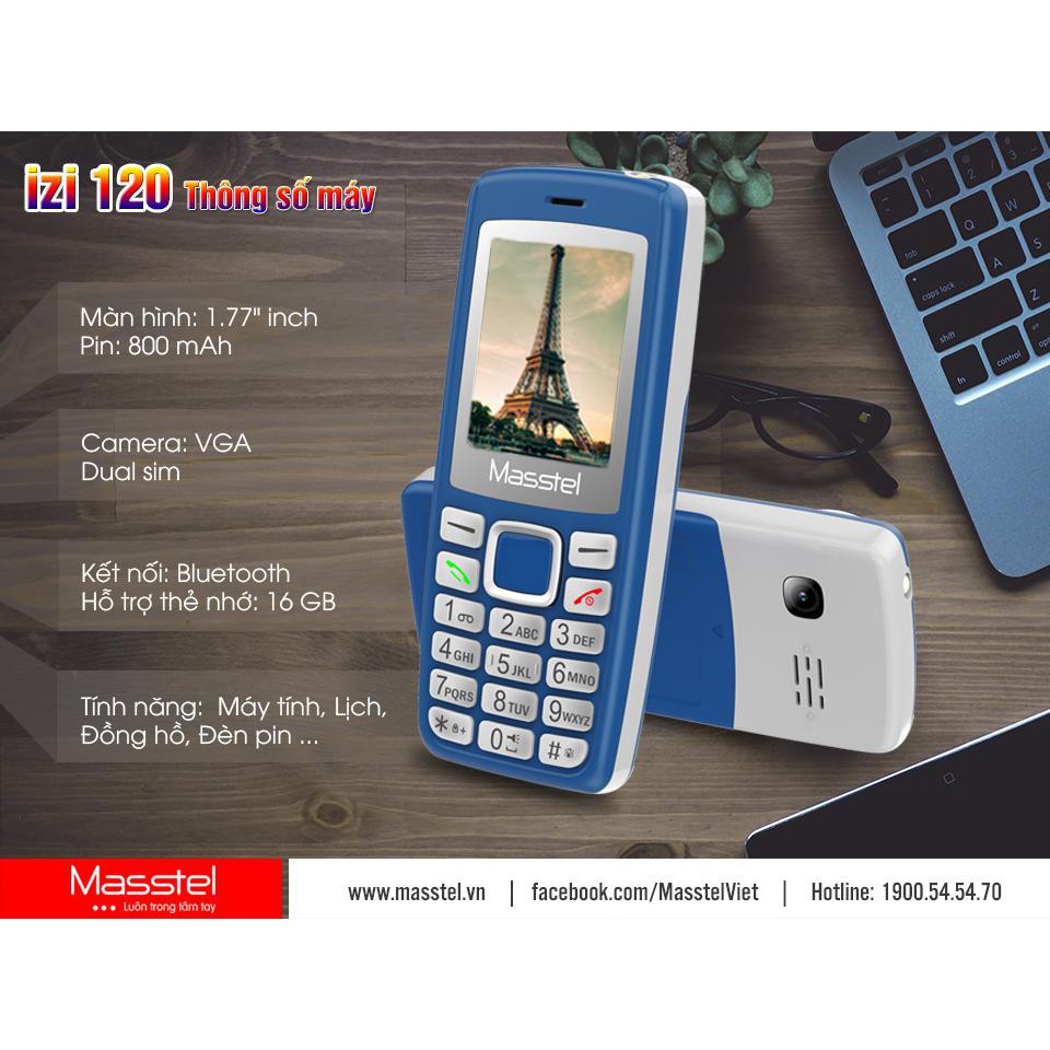 điện Thoại Masstel Izi 120 (Huyền Thoại 1110i) Loa To- Phím To -Bảo hành 12 tháng Chính Hãng