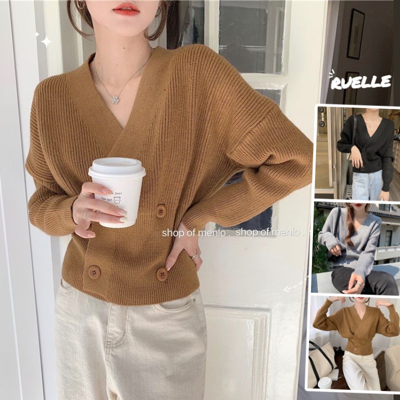 Áo Sweater Dệt Kim Cổ Chữ V Dáng Rộng Thiết Kế Mới Đơn Giản Thời Trang Mù