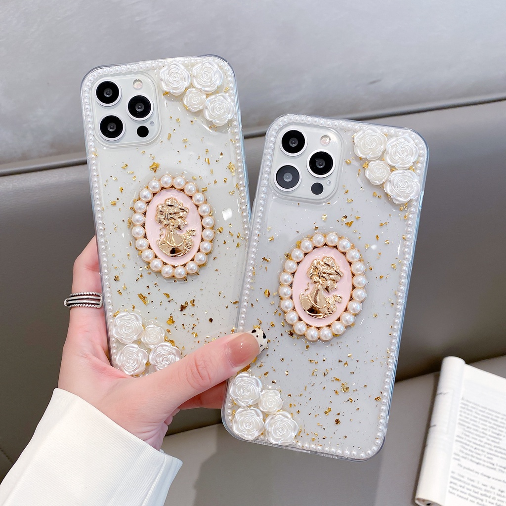 Ốp điện thoại đính ngọc trai giả thích hợp cho iPhone 14 13 pro max 1112 pro max x xr xs max 7 8 plus 8g 7g 7/8+