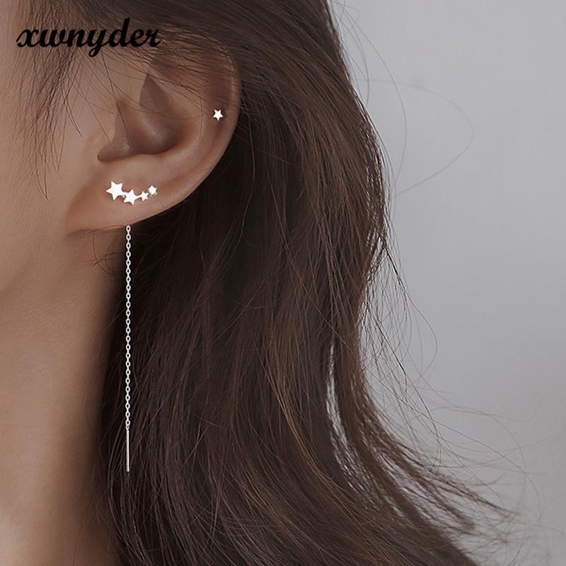 Khuyên Tai Dáng Dài Tua Rua Hình Ngôi Sao Sao Băng Màu Bạc Zircon Thời Trang Cho Nữ
